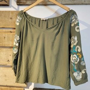 Solitaire Embroidered Olive Green Women's Top